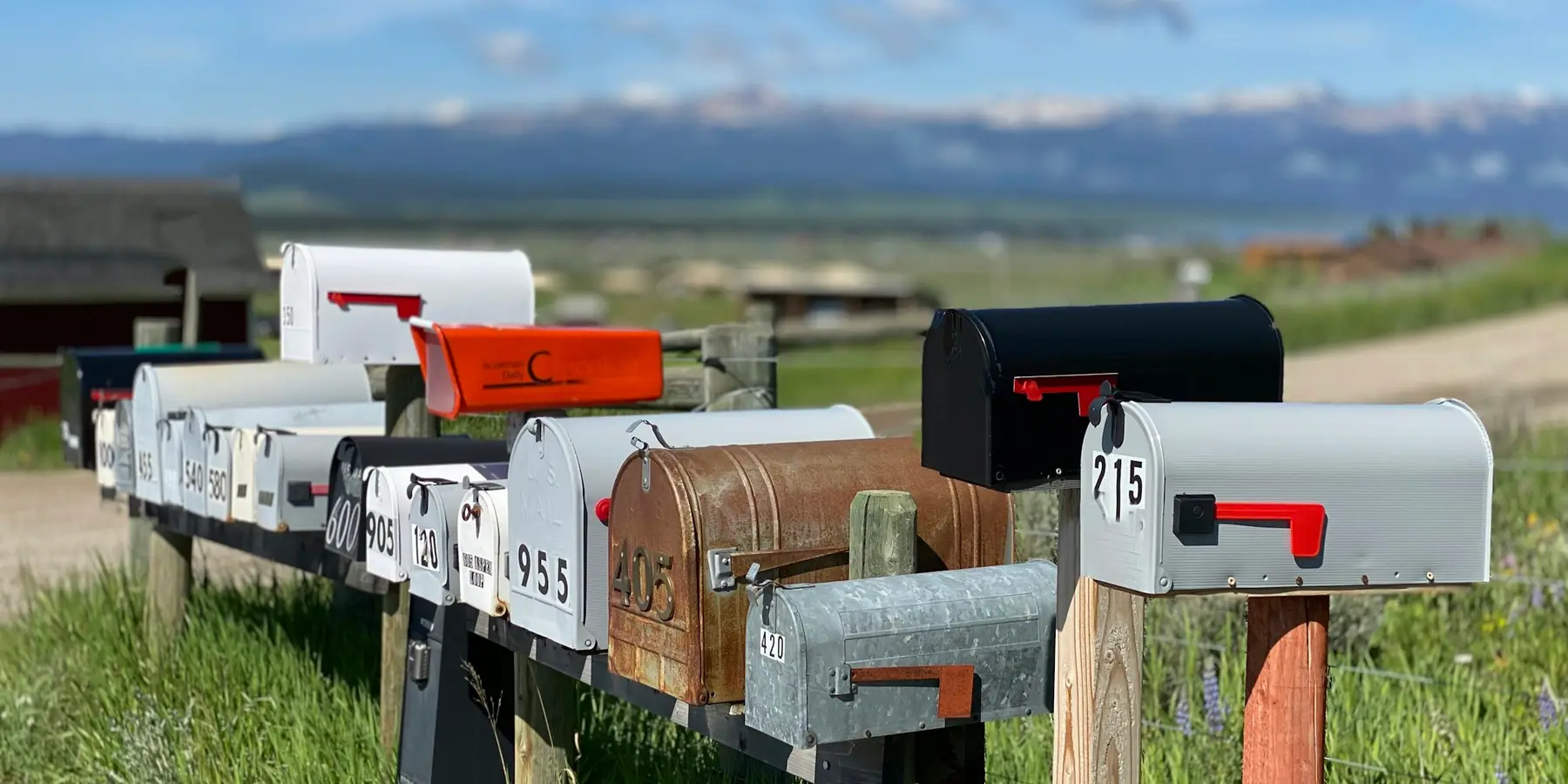 A run of roadside mailboxes