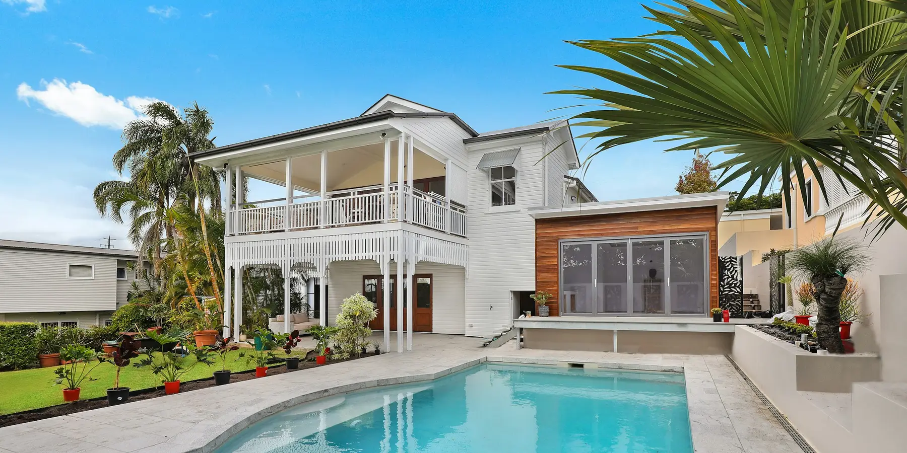 A backyard pool at a residential property